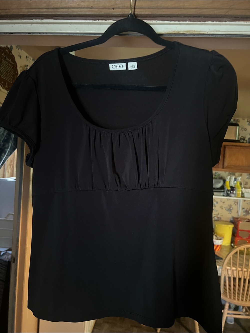 Cato Black Scoop Neck Short Sleeve Gathered Front Top